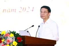 Bộ trưởng Bộ Thông tin và Truyền thông Nguyễn Mạnh Hùng phát biểu. (Ảnh: Dương Giang/TTXVN)