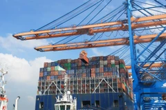 Bốc dỡ container lên tàu trọng tải 200.000DWT tại cảng quốc tế Gemalink, thị xã Phú Mỹ, tỉnh Bà Rịa - Vũng Tàu. (Ảnh: Hồng Đạt/TTXVN)