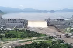 Công trình xây dựng đập thủy điện Đại Phục Hưng ở Guba, Ethiopia, ngày 24/7/2020. (Ảnh: AFP/TTXVN) 