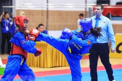 Pha ra đòn ghi điểm của vận động viên Phạm Thị Kiều Giang (Việt Nam) trong trận chung kết. (Ảnh: Tuấn Anh/TTXVN) 