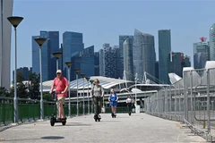 Khách du lịch lái e-scooter tại Singapore ngày 19/2/2019. (Ảnh: AFP/TTXVN)