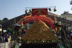 Quang cảnh gian trưng bày sản phẩm cam chào mừng Lễ hội cam Cao Phong lần thứ V năm 2019. (Ảnh: Vũ Hà/TTXVN)