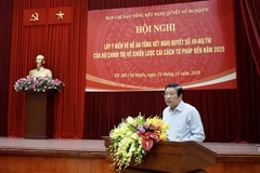 Đồng chí Phan Đình Trạc, Bí thư Trung ương Đảng, Trưởng Ban Nội chính Trung ương, Trưởng Ban Chỉ đạo Đề án chủ trì hội nghị. (Ảnh: Anh Tuấn/TTXVN)