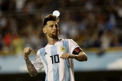 Cầu thủ Lionel Messi ăn mừng sau khi ghi bàn thắng. (Nguồn: EPA/TTXVN)
