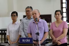 Các bị cáo nghe quan điểm luận tội của đại diện Viện Kiểm sát tại phiên tòa phúc thẩm. (Ảnh: Dương Giang/TTXVN)