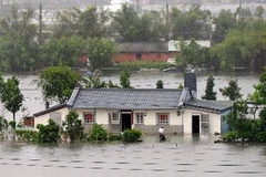 Cảnh ngập lụt do mưa lớn sau khi bão Saola đổ bộ vào Wuche, Đài Loan. (Ảnh: AFP/TTXVN)