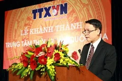 Tổng Giám đốc Thông tấn xã Việt Nam Nguyễn Đức Lợi phát biểu tại lễ khánh thành Trung tâm Thông tấn quốc gia. (Ảnh: Doãn Tấn/TTXVN)