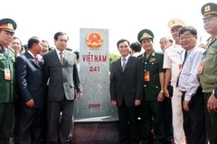 Một cột mốc biên giới với Campuchia. (Nguồn: TTXVN)