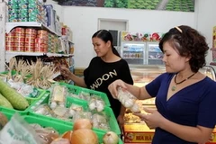 Khách hàng lựa chọn mua hàng tại một điểm bán hàng bình ổn giá. (Ảnh: Trần Việt/TTXVN)