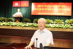 Tổng Bí thư Nguyễn Phú Trọng phát biểu kết luận tại buổi làm việc. (Ảnh: Trí Dũng/TTXVN)