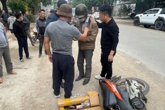 Đối tượng Bùi Văn Dị có hành vi vận chuyển trái phép vũ khí quân dụng (súng AK) trên đường đi tiêu thụ bị lực lượng chức năng bắt giữ. (Ảnh: TTXVN phát)