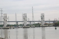 Hạng mục cống ngăn triều Mương Chuối thuộc dự án chống ngập. (Ảnh: Trần Xuân Tình/TTXVN)