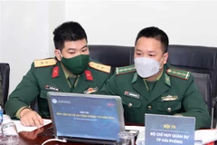 Đội Bộ Chỉ huy quân sự thành phố Hải Phòng tham gia diễn tập bảo đảm an toàn, an ninh thông tin mạng năm 2021. (Ảnh: TTXVN phát)