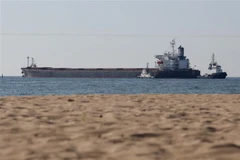 Tàu chở hàng Glory mang theo 66.000 tấn ngũ cốc xuất khẩu rời cảng Chornomorsk của Ukraine trên Biển Đen, ngày 7/8/2022. (Ảnh: AFP/TTXVN)