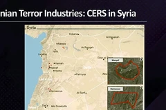 Bản đồ các cơ sở tên lửa của Iran ở Syria được Bộ trưởng Quốc phòng Benny Gantz tiết lộ trong Hội nghị Jerusalem Post ở New York, ngày 12 tháng 9 năm 2022 (Nguồn: jpost.com)