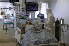 Nhân viên y tế điều trị cho bệnh nhân COVID-19 tại trung tâm y tế Ichilov ở thành phố Tel Aviv, Israel. (Ảnh: AFP/TTXVN)