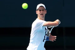 Tay vợt Novak Djokovic tập luyện trước giải quần vợt Australia mở rộng ở Melbourne, ngày 11/1/2022. (Ảnh: AFP/TTXVN)