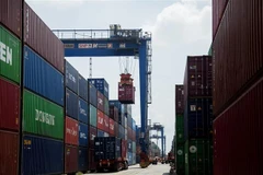 Hoạt động bốc dỡ hàng hóa tại Tân Cảng Cát Lái thuộc Tân Cảng Sài Gòn. (Ảnh: Hồng Đạt/TTXVN)