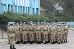 Đội Công binh số 1 chuẩn bị lên đường ham gia hoạt động gìn giữ hòa bình Liên hợp quốc tại Phái bộ Gìn giữ hòa bình Liên hợp quốc ở Abyei. (Ảnh: Trọng Đức/TTXVN)