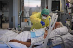 Nhân viên y tế điều trị cho bệnh nhân COVID-19 tại bệnh viện ở Liege, Bỉ. (Ảnh: AFP/TTXVN)