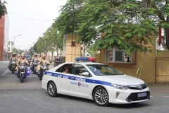 Lực lượng công an tỉnh Hưng Yên ra quân thực hiện đợt cao điểm tấn công trấn áp tội phạm, bảo đảm an ninh trật tự Tết Dương lịch, Tết Nguyên đán Quý Mão 2023. (Ảnh: Đỗ Huyền/TTXVN)