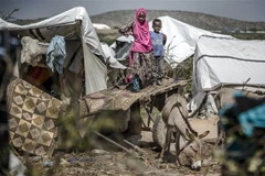 Khu lều tạm dành cho người dân bị ảnh hưởng bởi lũ lụt và hạn hán tại Beledweyne, Somalia. (Ảnh: AFP/TTXVN)