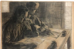 Tác phẩm "Lớp trung học đầu tiên", chất liệu giấy chì, tác giả Diệp Minh Châu. (Nguồn: cand.com.vn)