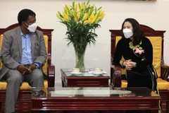 Thứ trưởng Bộ Lao động-Thương binh và Xã hội Nguyễn Thị Hà phát biểu tại buổi làm việc với SOS quốc tế. (Ảnh: Hoàng Hiếu/TTXVN)