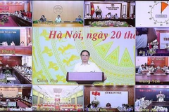 Thủ tướng Phạm Minh Chính chủ trì hội nghị tại điểm cầu Chính phủ. (Ảnh: Dương Giang/TTXVN)