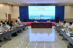 Quang cảnh buổi họp báo do UBND tỉnh Bình Dương tổ chức thông tin về kinh tế-xã hội 8 tháng năm 2022. (Ảnh: Chí Tưởng/TTXVN)