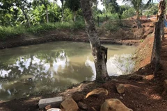 Hiện trường vụ 3 cháu bé đuối nước thương tâm. (Ảnh: Đậu Tất Thành/TTXVN)