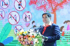 Thủ tướng Phạm Minh Chính phát biểu tại Lễ phát động Tháng hành động vì trẻ em và khai mạc Hè năm 2022. (Ảnh: Dương Giang/TTXVN)