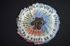 Các đồng tiền giấy và tiền xu euro tại Dortmund, miền Tây nước Đức. (Ảnh: AFP/TTXVN)