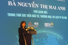 Bà Nguyễn Thị Mai Anh, Phó Giám đốc Trung tâm Xúc tiến Đầu tư, Thương mại, Du lịch thành phố Hà Nội (HPA) phát biểu tại hội nghị. (Nguồn: congthuong.vn)