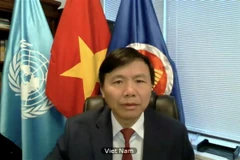 Đại sứ Đặng Đình Quý - Trưởng phái đoàn đại diện thường trực Việt Nam tại Liên hợp quốc tham dự và phát biểu tại cuộc họp. (Ảnh: Hữu Thanh/TTXVN)