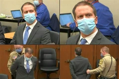 Cựu cảnh sát Derek Chauvin tại phiên toà xét xử ông với cáo buộc sát hại người đàn ông da màu George Floyd, ở thành phố Minneapolis, Minnesota, Mỹ ngày 20/4. (Ảnh: AFP/TTXVN)