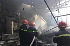 Lực lượng Phòng cháy chữa cháy và cứu nạn cứu hộ tỉnh Bình Dương nỗ lực dập lửa. (Ảnh: TTXVN phát)