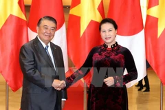 Chủ tịch Quốc hội Nguyễn Thị Kim Ngân và Chủ tịch Hạ viện Nhật Bản Oshima Tadamori. (Ảnh: Trọng Đức/TTXVN)