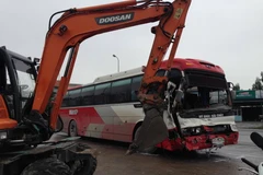 Hiện trường vụ tai nạn. (Ảnh: Trung Nguyên/TTXVN)