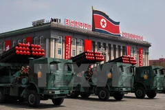 Xe quân sự của Quân đội Nhân dân Triều Tiên tham gia lễ diễu binh nhân 105 ngày sinh nhật cố Chủ tịch Kim Nhật Thành ở Bình Nhưỡng, ngày 15/4. (Nguồn: EPA/TTXVN)