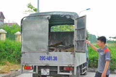 Chiếc xe tải chở theo hơn 1 tấn da trâu, bò bị lực lượng chắc năng bắt giữ. (Ảnh: Cơ quan chức năng cung cấp)