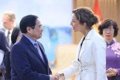 Thủ tướng Phạm Minh Chính tiếp bà Audrey Azoulay, Tổng Giám đốc UNESCO. (Ảnh: Dương Giang/TTXVN)
