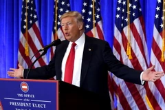 Tổng thống đắc cử Mỹ Donald Trump phát biểu trong cuộc họp báo ở New York ngày 11/1 vừa qua. (Ảnh: AFP/TTXVN)