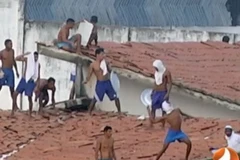 Các tù nhân trèo lên mái nhà trong một cuộc bạo loạn. (Nguồn: AFP)