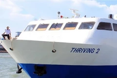 Phà cao tốc chất lượng cao chở người và phương tiện từ Hà Tiên đi Phú Quốc. (Ảnh: Lê Sen/TTXVN)