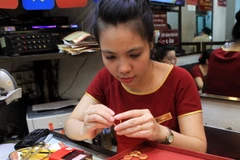 Sản phẩm vàng nhẫn của Công ty vàng Bảo Tín Minh Châu. (Ảnh: Trần Việt/TTXVN)