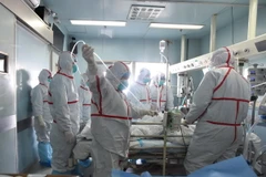 Nhân viên y tế điều trị cho bệnh nhân bị nhiễm virus cúm gia cầm H7N9 tại bệnh viện. (Ảnh: EPA/TTXVN)