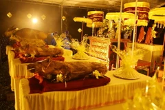 Lễ vật tế trời đất trong Lễ tế Xã Tắc. (Ảnh: Hồ Cầu/TTXVN)