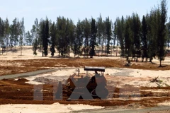 San ủi mặt bằng trong rừng phòng hộ để làm sân golf. (Ảnh: Thế Lập/TTXVN)