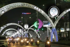 Cổng chào với biểu tượng của Tuần lễ cấp cao APEC 2017 được trang trí trên các tuyến đường tại Đà Nẵng. (Ảnh: Trần Lê Lâm/TTXVN)